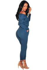 New 2016 Summer Rompers Women Denim Jeans Slim Casual Romper Plunge Neck Open Back Denim Jumpsuit LC64172 Full Length Overalls