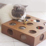Interactive Cat Toy Wooden Peek Play Box Hide Seek Mice