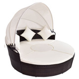 BRAVO! Outdoor Patio Canopy Cushioned Daybed Round Retractable Sofa Bed Modern Rattan Furniture Set HW54808+