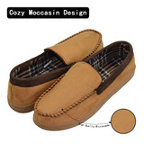 Men's Leather Casual Pile Lined Microsuede Indoor Outdoor Slip On Moccasin Slippers