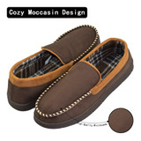 Men's Leather Casual Pile Lined Microsuede Indoor Outdoor Slip On Moccasin Slippers