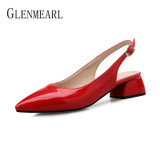 Women Pumps High Heels Shoes Female Fashion Patent leather Thick Heel Ladies Shoe Buckle Strap Pointed Toe Wedding Shoes Heels