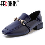 FEDONAS Spring Autumn Women Solid Classic Pumps Metal Decoration Square Toe Med Heels Single Shoes Genuine Leather Shoes Woman