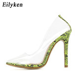Eilyken 2019 New Sexy Green Serpentine PVC Transparent Crystal Female Sexy Pumps High Heels 12CM Party Dress Women Pumps Shoes