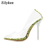 Eilyken 2019 New Sexy Green Serpentine PVC Transparent Crystal Female Sexy Pumps High Heels 12CM Party Dress Women Pumps Shoes