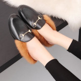 2019 New Fur Ankle Boot Women's Autumn Winter Boots Slip-on Flat Fur Boots Women Wear Rabbit Fur Shoes for Female Leather Boots