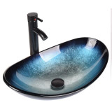 Bathroom Single Sink Oval Basin Sink Faucet Pop UP Drain Combo