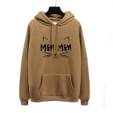 Autumn Winter Office Lady cat MEW Harajuku PINK Pullover Hoodies Women sweatshirt Thick Moletom Feminino Sudadera Mujer Clothes