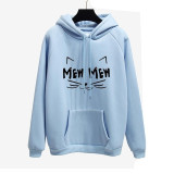 Autumn Winter Office Lady cat MEW Harajuku PINK Pullover Hoodies Women sweatshirt Thick Moletom Feminino Sudadera Mujer Clothes