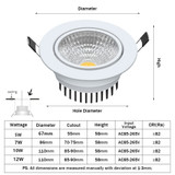 DBF Dimmable COB Recessed Downlight 5W 7W 10W 12W White/Black Body Ceiling Spot Light with 90-265V LED Driver 3000K 4000K 6000K