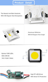 GD 4pcs COB LED Downlight Dimmable 5W 7W 10W 12W 15W COB LED Panel Light AC85-265V Recessed LED Downlights Square With Driver