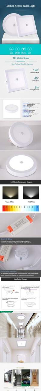 LED Panel Light 6W/12W/18W/24W Motion Sensor Square Round Surface Ceiling Downlight Ceiling Lamps For Decoration Home Lighting