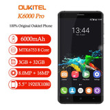 OUKITEL K6000 Pro LTE 4G Smartphone 32GB 16MP 5.5'' Android 6.0 MTK6753 Octa Core 1.3GHZ RAM 3GB 6000mAh1920x1080 Mobile Phone
