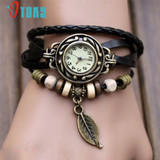 OTOKY Fashion Leather Bracelet Watch Women Casual Dress Vintage Leaf Beads Wristwatch Luxury Quartz women Watch #40 Gift 1pc