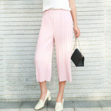 OtherLinks Pleated White Pants Women Pleated Wide Leg Pants Female Chiffon Casual Pants Women Summer Trousers High Waist Culotte