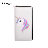 OSWEGO Cartoon Printed Unicorn Women Long Wallet Female Long Clutch Zipper Coin Purse Card Holder Phone Bag Portefeuille femme