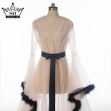 Ostrich Feathers  Long Robes With Fur  Wedding Dress 2017