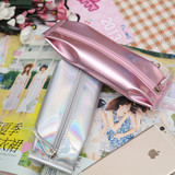 Osmond Women Cosmetic Bag Fashion Colorful Hologram Laser Lady Makeup Bags Leather Zipper Long Cosmetic Cases For Girls Pouch