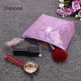 Osmond Hologram Laser Cosmetic Bags Women Makeup Bag Shining Polyester Cosmetic Cases Fashion Cute Cartoon Pouch Travel Case