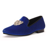 Harpelunde Wedding Shoes Men Diamond Animal Buckle Party Shoes Blue Velvet Loafers Size 7-14