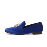 Harpelunde Wedding Shoes Men Diamond Animal Buckle Party Shoes Blue Velvet Loafers Size 7-14
