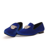 Harpelunde Wedding Shoes Men Diamond Animal Buckle Party Shoes Blue Velvet Loafers Size 7-14