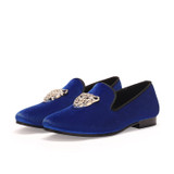 Harpelunde Wedding Shoes Men Diamond Animal Buckle Party Shoes Blue Velvet Loafers Size 7-14
