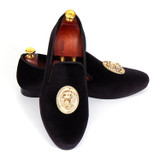 Harpelunde Men Flats Animal Buckle Dress Shoes Black Velvet Loafers Prince Albert Slippers Size 7-14