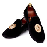 Harpelunde Men Flats Animal Buckle Dress Shoes Black Velvet Loafers Prince Albert Slippers Size 7-14