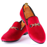 Harpelunde Buckle Strap Men Wedding Shoes Red Velvet Loafers Comfortable Flat Shoes Size 7-14