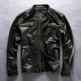 HARLEY ANGEL 2017 New Arrival men's Vintage genuine cowskin motorcycle leather jacket with  biker jacket for men black coat