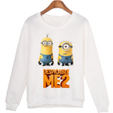 Harajuku Women Sweatshirts Jumper Cut Christmas Minions Print Casual Hoody Funny Long Sleeve White O-Neck Hoodies
