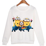 Harajuku Women Sweatshirts Jumper Cut Christmas Minions Print Casual Hoody Funny Long Sleeve White O-Neck Hoodies