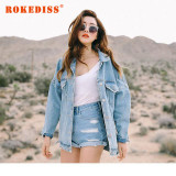 Harajuku Women Basic Coat Spring Autumn Women Denim Jacket 2017 Vintage Long Sleeve Loose Female Jeans Coat Casual Girls Outwear