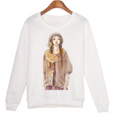 Harajuku Hoody Women Casual Hoodies Cute Cartoon Cat Print Jumper Long Sleeve O-neck Sweatshirt For Women Hooded
