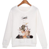 Harajuku Hoody Women Casual Hoodies Cute Cartoon Cat Print Jumper Long Sleeve O-neck Sweatshirt For Women Hooded