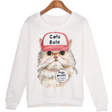Harajuku Hoody Women Casual Hoodies Cute Cartoon Cat Print Jumper Long Sleeve O-neck Sweatshirt For Women Hooded