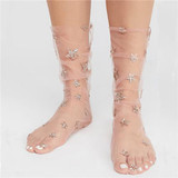 Harajuku Chic Women Glitter Stars Socks Ladies Transparent Mesh Gold Sliver Shiny Stars Socks Female Fishnet Socks Hosiery Sox