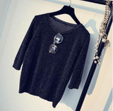 Harajuku 2017 T Shirt Women Tops Punk Bright T-shirt O-Neck 3/4 Sleeve Cute Tee Shirt Femme T-shirt Casual Tshirt for women A390