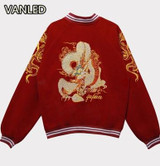 Harajuku 2017 Punk Japanese Yokosuka Embroidery Dragon Zipper Bomber Baseball Jacket Lovers Jacket