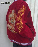 Harajuku 2017 Punk Japanese Yokosuka Embroidery Dragon Zipper Bomber Baseball Jacket Lovers Jacket