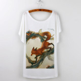 Harajuku 2017 Fox Animal Print T-Shirt Women Tops Camiseta graphic Tee Shirt Femme T Shirt Female White Tshirt Loose Top Tees