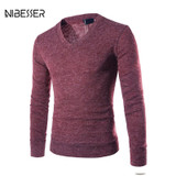 NIBESSER 2017 Men Pullover Sweater Plush Long Sleeve V-Neck Sweater Casual Slim Solid Color Soft Sweater Autumn
