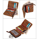 Men's Vintage Genuine Leather RFID Multi Card Slots Double Zippers Short Wallet
