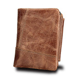 Men's Vintage Genuine Leather RFID Multi Card Slots Double Zippers Short Wallet