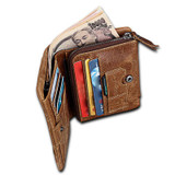 Men's Vintage Genuine Leather RFID Multi Card Slots Double Zippers Short Wallet