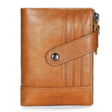 Mens Fashion Genuine Leather Rfid Multi Card Slots Double Zippers Short Wallet