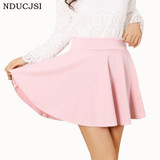 Newly Design Skater Skirts Sexy Women Mini Skirt High Waist Plain Style Flared Cotton Loose Fashion Pleated Hot Candy Color D007