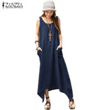 Newest ZANZEA 2018 Summer Women Casual Loose Sleeveless Vintage Long Maxi Dress Irregular Party Dresses Vestidos