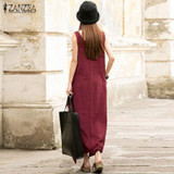 Newest ZANZEA 2018 Summer Women Casual Loose Sleeveless Vintage Long Maxi Dress Irregular Party Dresses Vestidos